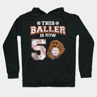 This Baller Is Now 5 Year Old 5Th Birthday Baseball Boy Hoodie